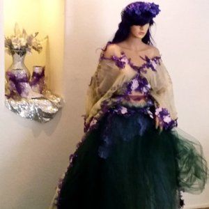 "JADE" Green Floral Kimono Boho Wedding Ballgown Set